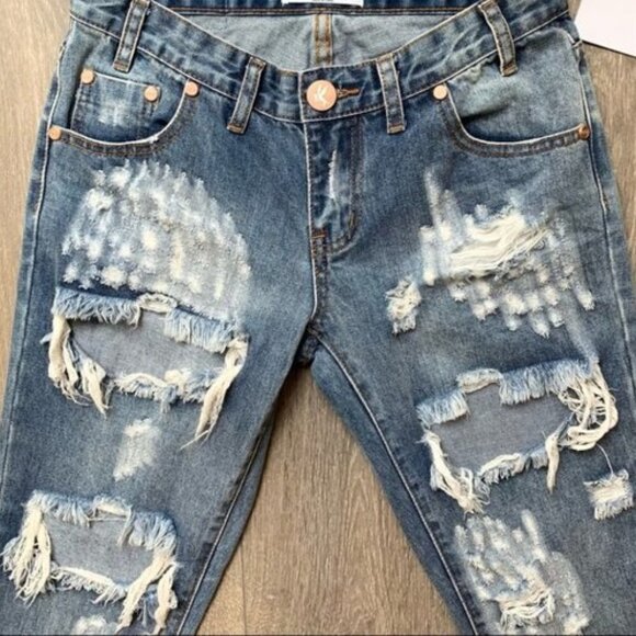 Revolve One Teaspoon Ford Freebirds Skinny Straight Jeans Distressed Ankle Zip - Picture 6 of 16